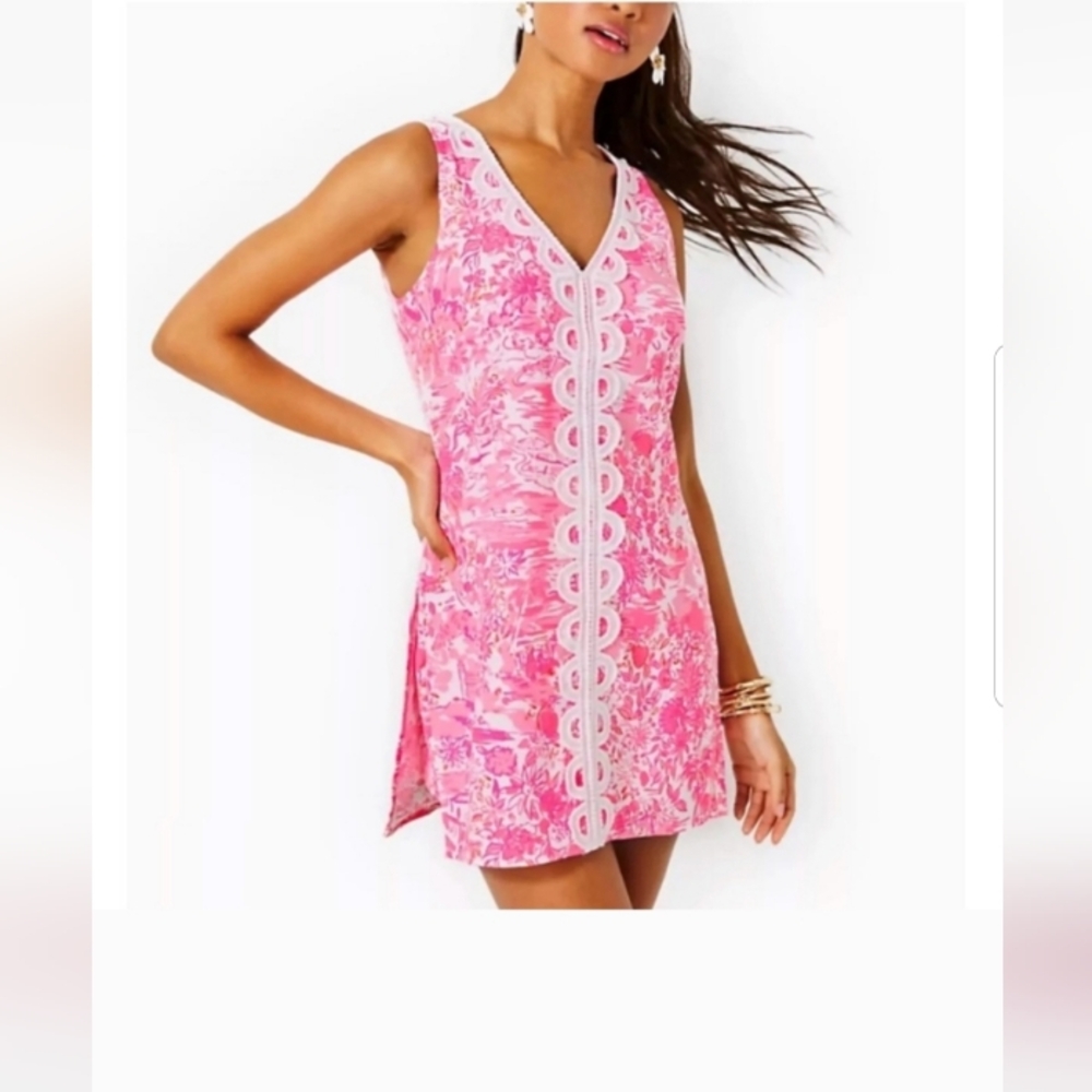 NWT! Size 10. Lilly Pulitzer Ronnie V Neck Romper Peony Pink Seaside Scene.